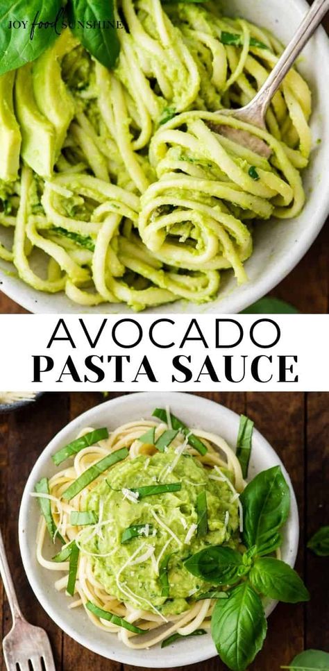 This easy, healthy, creamy Avocado Pasta Sauce recipe is made with 5 ingredients and is ready in under 5 minutes! This avocado sauce is delicious served over noodles, zucchini noodles, rice, or your favorite veggies! Vegan Avocado Pasta Sauce, Avocado Spaghetti Sauce, How To Make Avocado Pasta, Avacodo Recipe Idea Pasta, Avocado Pasta Sauce Easy, Easy Meals With Avocado, Creamy Avocado Pesto Pasta, Avocado Sauce For Pasta, Pasta And Avocado Recipe