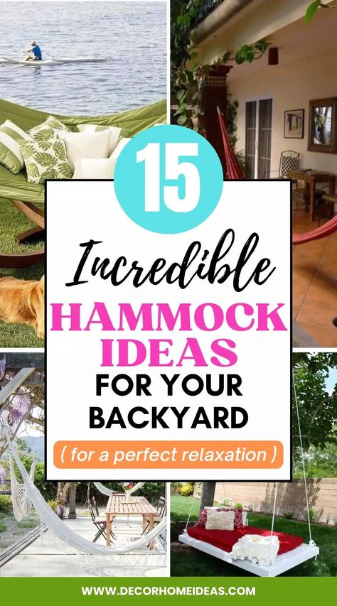 Create a relaxing outdoor space with these 15 hammock ideas for your backyard. From DIY projects to store-bought options, find the perfect hammock for your outdoor oasis. Hammock Stand Ideas, Patio With Hammock Ideas, Small Patio Hammock, Hammock Hanging Ideas, Outdoor Hammock Ideas Backyards, How To Make A Hammock, Hammock Area Ideas Backyards, Hammock Ideas Backyard Without Trees, Backyard Hammock Ideas No Tree