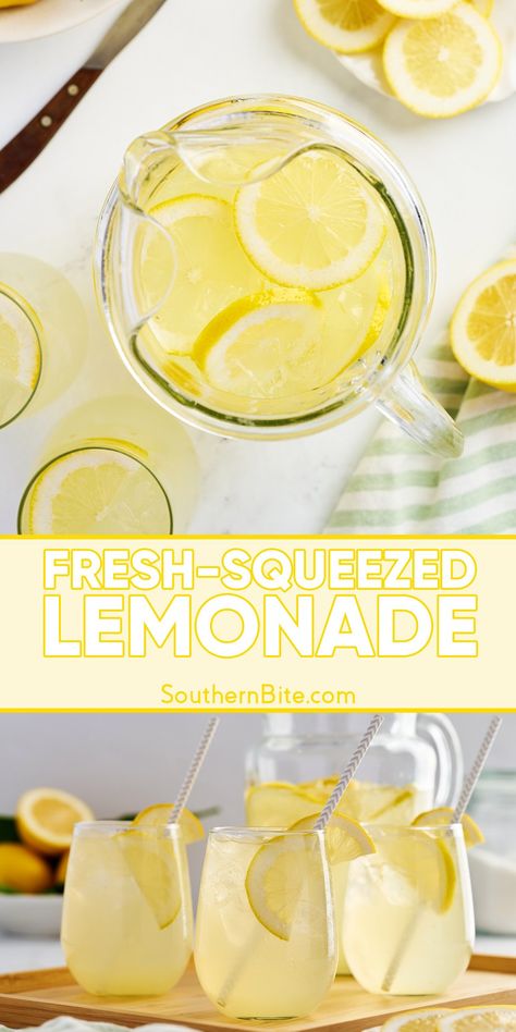 There's no better way to quench a summer thirst than with a tall, cold glass of Fresh-Squeezed Lemonade! This simple recipe only calls for 3 ingredients and makes it super easy! Fresh Lemonade Freshly Squeezed, Lemon Meals, Gallon Lemonade Recipe, Orange Lemonade Recipe, Fresh Squeezed Lemonade Recipe, Best Lemonade Recipe, Fresh Lemonade Recipe, Boba Tea Recipes, Homemade Lemonade Recipe