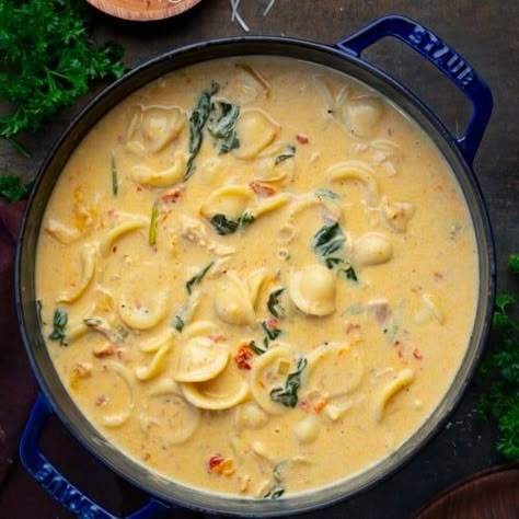 Marry Me Chicken Soup - I Am Homesteader Marry Me Chicken Pasta Soup, Marry Me Chicken Soup Crock Pot, Mary Me Chicken Soup, Marry Me Soup, Marry Me Chicken Soup, Marry Me Chicken, Fresh Spinach, Savory Soups, Soups Stews