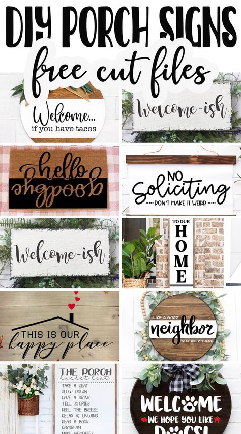 DIY porch signs Quotes For Signs Diy, How To Make A Porch Sign, Signs For The Porch, Diy Wooden Signs For Outside, Diy Cricut Signs Home Decor, Back Porch Signs Diy, Farmhouse Cricut Ideas, Cricut Projects Vinyl Signs, Porch Quotes Signs