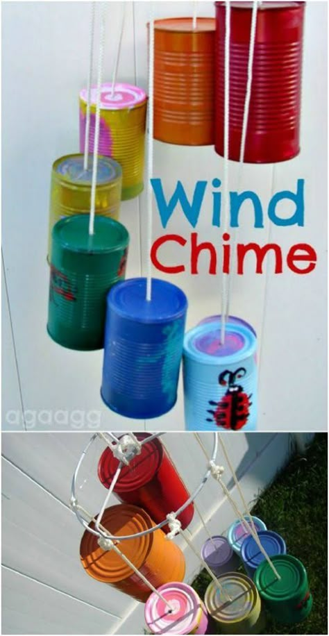 Upcycled Tin Can Wind Chime Wind Chimes Kids, Carillons Diy, Wind Chimes Craft, Tin Can Crafts, Diy Wind Chimes, Outdoor Crafts, Craft Paint, Tin Cans, Crafts For Boys