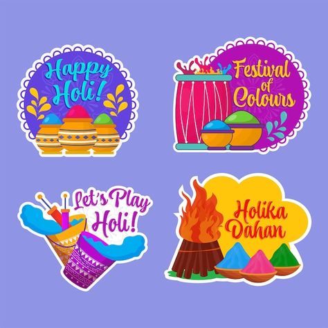 Holi festival sticker collection on blue... | Premium Vector #Freepik #vector #poster #label #celebration #india Holi Stickers For Hamper, Holi Stickers, Holi Design, Exam Tension, Holi Decor, Holi Pichkari, Holi Photoshoot, Baby Birthday Invitation Card, Color Splash Effect