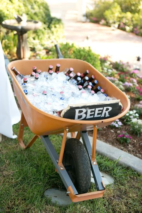 Serve up a wheelbarrow full of cold beer. | 26 Ideas For Throwing The Boozy Tea Party Of Your Wildest Dreams Deco Champetre, Yard Wedding, Bbq Party, Garden Parties, Housewarming Party, Summer Bbq, Backyard Party, Backyard Bbq, Wedding Cake Designs