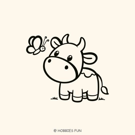 Cow Print Quotes, Cow Drawings Simple, Cute Easy Cow Drawing, Cows Drawing Easy, Cute Cow Doodle Easy, Cow Doodle Cute, Fluffy Cow Drawing Easy, Cow Drawings Easy, Cute Farm Drawing