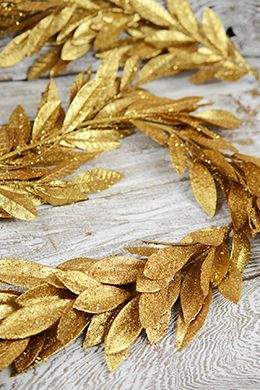 28.00 SALE PRICE! Wrap this golden Bay Leaf Garland around sparkling mercury glass candle holders on your mantel or wedding reception tables. This stunning m...