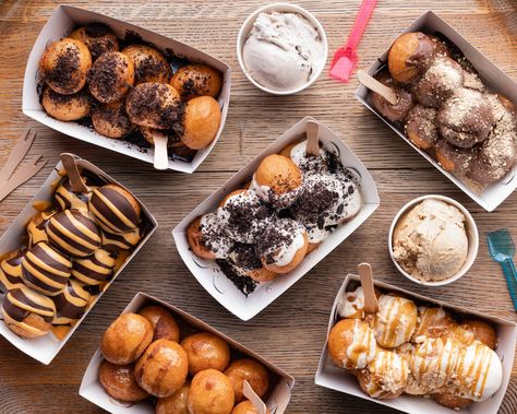 Street Food Ideas Most Popular, Donat Glaze, Food Truck Desserts, Jimbaran Bali, Food Truck Menu, Donut Dessert, Bread Shop, Bubble Waffle, Food Packaging Design