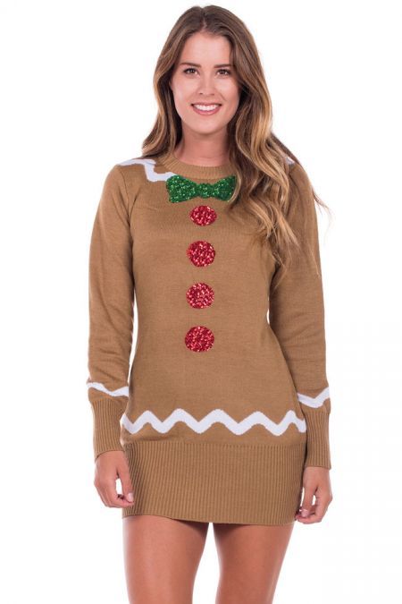 Gingerbread Sweater, Themed Dresses, Diy Christmas Sweater, Diy Ugly Christmas Sweater, Christmas Sweater Dress, Ugly Holiday Sweater, Tipsy Elves, Christmas Dresses, Christmas Sweaters For Women