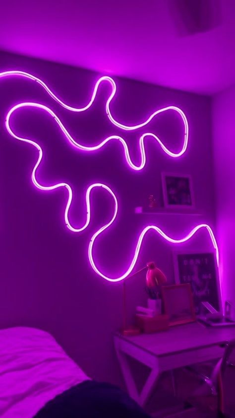 Neon Aesthetic Living Room, Led Wire Lights Ideas, Small Waxing Room Ideas, Neon Bedroom Ideas, Led Room Aesthetic, Neon Room Aesthetic, Led Light Art, Neon Room Decor, Led Room