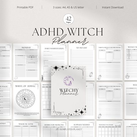 Witchy planner, Witch planner, Witchy digital Witch Planner Pages, Grimoire Template, Witch Planner Free Printable, Tarot Journal Template, Witchy Printables, Grimoire Printables, Astrology Planner, Witch Planner, Journal Binder