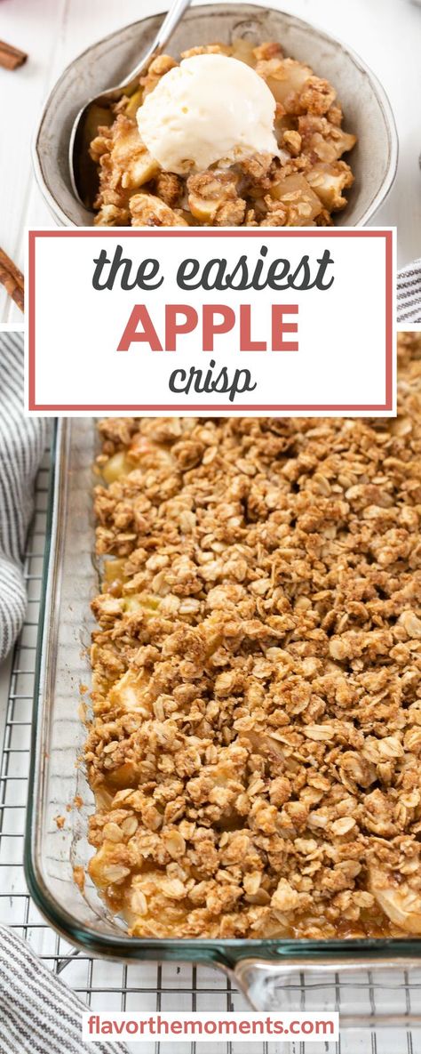 This is The Easiest Apple Crisp recipe! This recipe delivers all the flavors of fall and includes gluten free and vegan options. It’s so easy to make and may be made completely in advance! It truly doesn’t get better than the scent of apples and cinnamon as this crisp bakes up, and it tastes even better. Apple Crisp Recipe Canned Apples, Apple Crisp Without Butter, Apple Crisp Crust Recipe, Classic Apple Crisp Recipe, Easy Baked Apple Crisp, Apple Crisp 9 X 13 Pan, Crisp For Apple Crisp, Apple Crisp Large Batch, Apple Crisp Recipe No Flour