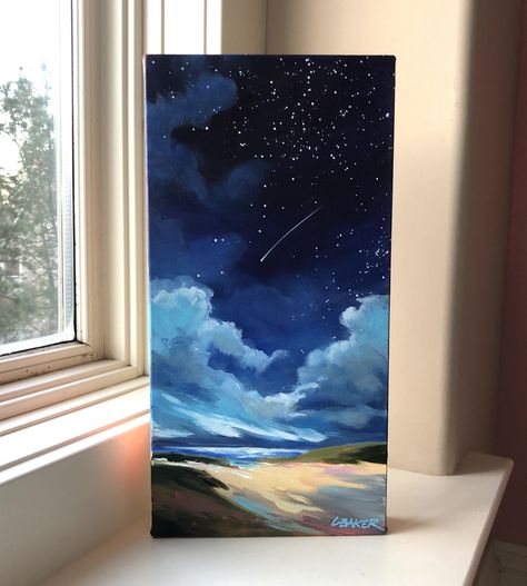 The Night Sky Painting, Night Sky Drawing, Canvas Painting Projects, Canvas Art Painting Abstract, Painting In Acrylic, Drawing Stars, Night Sky Painting, Color Drawing Art, Diy Abstract Canvas Art