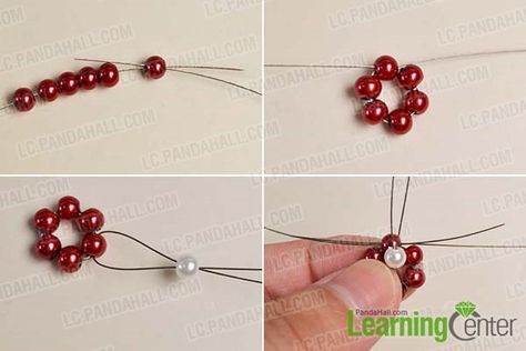 PandaHall Tutorial on How to Make Simple Beaded Flower Rings with Seed Beads and Pearl Beads- Pandahall.com Bead Flower Ring Tutorial, Flower Ring Tutorial, Bead Flower Ring, Flower Necklace Diy, Beaded Flower Rings, Diy Beaded Rings, Seed Bead Flowers, Flower Rings, Bead Flower