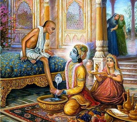 Krishna washing feet of Sudama Krishna Sudama, Arte Yoga, Krishna Gif, Lord Ganesha Paintings, Ganesha Painting, Happy Friendship Day, Krishna Radha Painting, Radha Krishna Art, Krishna Wallpaper