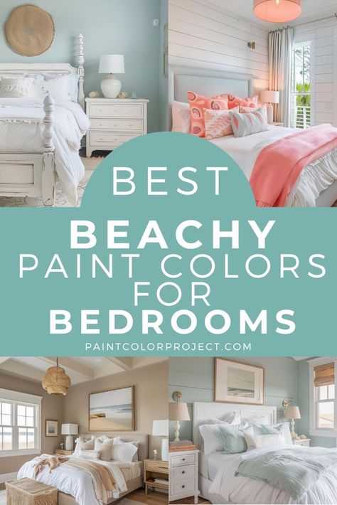 best beachy bedroom paint colors Lake House Bedroom Paint Colors, Beachy Green Paint Colors, Bedroom Ideas Natural Colors, Beachy Bedroom Paint Colors, Cottage Paint Colors Interior, Seaglass Paint Colors, Coastal Bedroom Paint Colors, Beach Bedroom Colors, Beachy Paint Colors