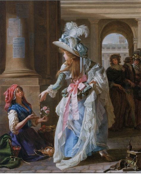 A Fashionably Dressed Young Woman in the Arcade of the Palais-Royal Rococo Aesthetic, Fashion History Timeline, Rococo Art, Incredible Art, French Culture, Holly Hobbie, Classic Paintings, Victorian Art, Old Paintings