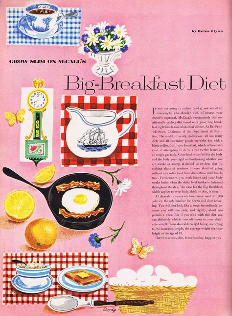 McC1953BigBreakfastDiet 1950s Breakfast, 1950s Recipes, Back In 1953, 1950s Food, Breakfast Diet, Perfect Diet, Big Breakfast, New Year's Resolution, Vintage Cooking