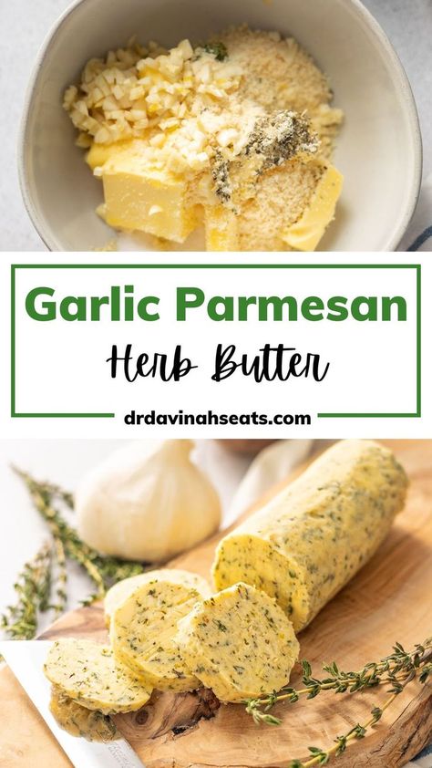 Make this Garlic Parmesan Herb Butter Recipe for steak in just 5 minutes. You can use it as a finishing touch on my air fryer steak or pan-seared steak recipe for extra flavor. You can also enjoy this simple recipe as a garlicky, buttery base for air fryer Cajun shrimp and garlic butter chicken. Ready in two-steps, but instructions for how to roll compound butter are included too! Discover more quick and easy recipes for your family at https://drdavinahseats.com/. Garlic Butter For Steak, Air Fryer Cajun Shrimp, Butter For Steak, Steak Butter Recipe, Herb Butter For Steak, Butter Recipes Homemade, Herb Butter Recipe, Compound Butter Recipe, Garlic Butter Steak