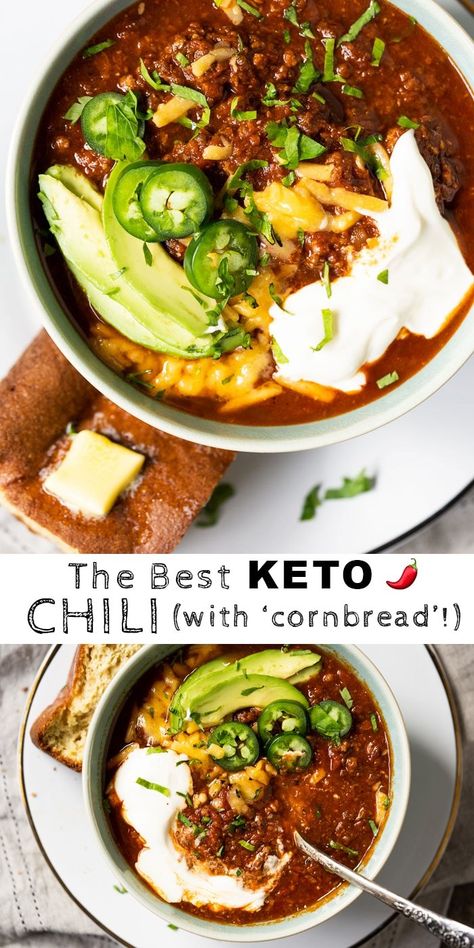 Best Keto Chili, Chili With Cornbread, Keto Chili, With Cornbread, Keto Soup, Keto Paleo, Keto Diet Meal Plan, Ketogenic Recipes, Keto Dinner