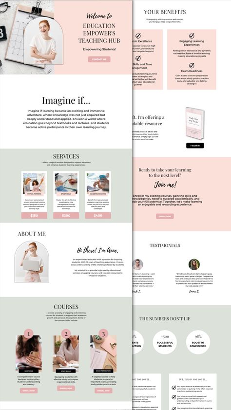 Canva website design template for teachers Education Landing Page, Website Moodboard, Classroom Website, Business Knowledge, Educational Website, Study Techniques, Canva Website, Online Teachers, Photography Courses