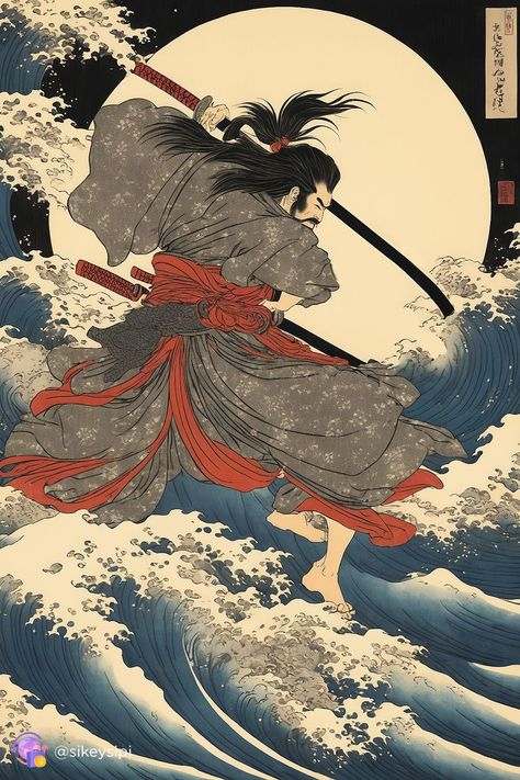 An amazing ukiyo-e print depicts a daring samurai engaging in a battle with a mythical creature. The detailing of every line and the attention to dynamics create a work that captivates you in the world of ancient Japanese legends. And don't forget, this is the result of the mastery of artistic engraving Japanese Legends Art, Japanese Classical Art, Ukiyo-e Prints, Vintage Japanese Posters Aesthetic, Japanese Medieval Art, Samurai Traditional Art, Traditional Japanese Art Samurai, Japanese Print Art, Japanese Ukiyo-e