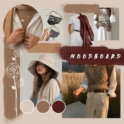 Fashion Outfits Moodboard, Autumn Mood Board Fashion, Fashion Mood Boards Layout, Brown Moodboard, Earth Tones Fashion, Mood Board Layout, Fashion Trending Moodboard, Portfolio Fashion, Fall Transition Outfits