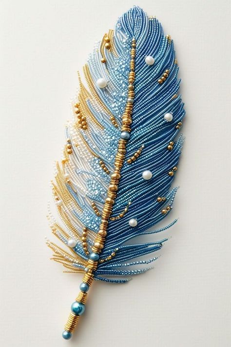 Beaded Feathers, Ornaments To Make, Feather Brooch, Feather Embroidery, Art Perle, Bead Crochet Patterns, Folded Fabric, Fabric Christmas Ornaments Diy, Bead Embroidery Tutorial