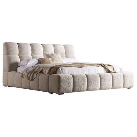 Simeon Collection Escape King Upholstered Platform Bed in Fluffy River Rock, King Upholstered Platform Bed, King Poster Bed, Upholstered Bedroom Set, Calming Aesthetic, Platform Bedroom Sets, King Upholstered Bed, Queen Upholstered Bed, Woven Textiles, Tufted Bed