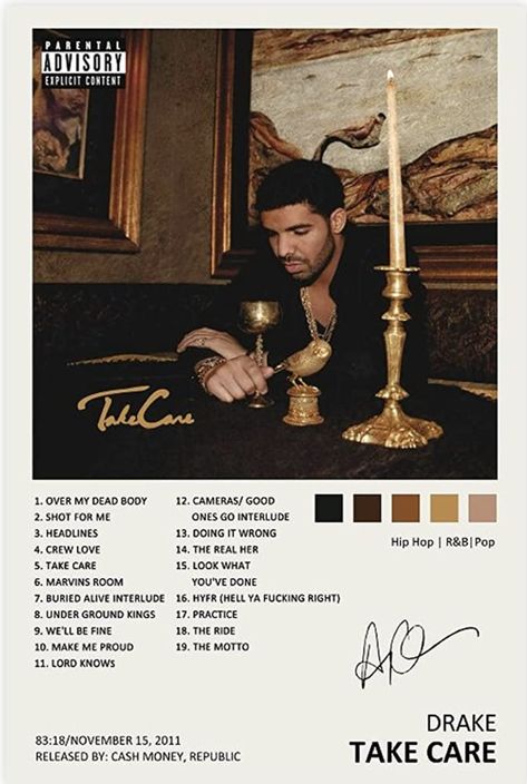 Drake Take Care Album, Album Cover Wall Decor, Drake Poster, Drake Album Cover, Drakes Album, Music Bedroom, Rap Album Covers, Album Artwork Cover Art, Music Poster Ideas