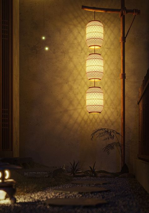 Zen Lighting, Japanese Exterior, Japanese Lighting, Japanese Restaurant Interior, Tea Lounge, Outdoor Restaurant Design, Japanese Style House, Outdoor Lantern Lighting, Japanese Lanterns