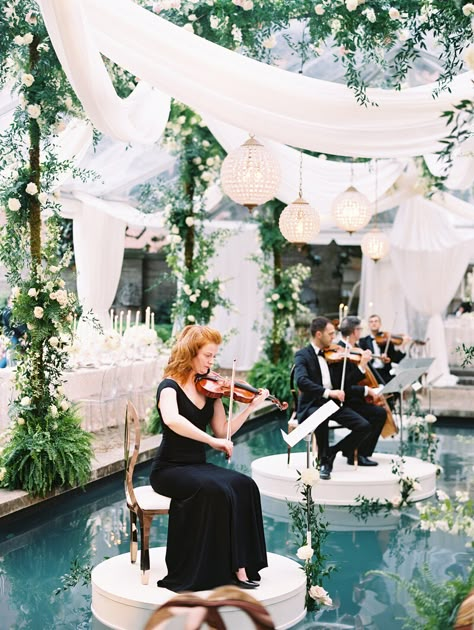 Pool Events, Elegant Backyard Wedding, Jazz Party, Wedding Musicians, Pool Wedding, Dream Wedding Decorations, Event Stage, Keep Watching, Wedding Entertainment