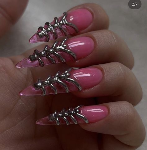 Goth Nail Salon, Grimes Nails, Zombie Nail Art Design, Tentacle Nails, Piercing Nails, Gory Nails, Cybergoth Nails, Cyberpunk Nails, Pink Goth Nails