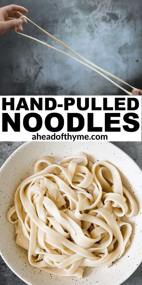 Hand-Pulled Noodles Handmade Noodles Recipe, Pulled Noodles Recipe, Easy Homemade Noodles, Hand Pulled Noodles, Making Noodles, Noodles From Scratch, How To Make Noodles, Homemade Ramen Noodles, Pulled Noodles