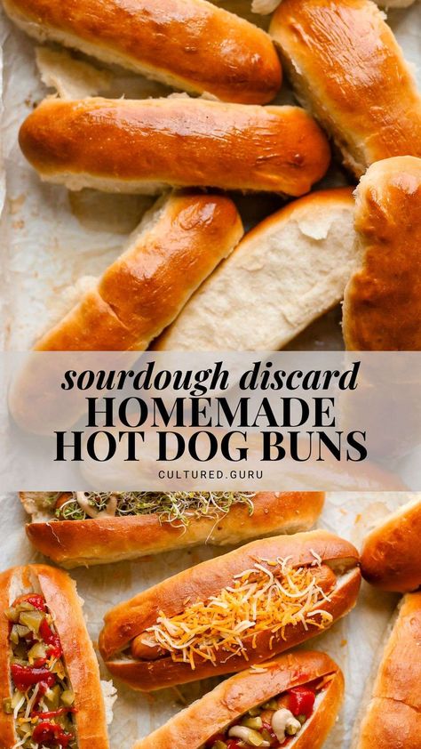 The most delicious, soft, and buttery sourdough hot dog buns you'll ever have! These sourdough discard hot dog buns take about 3 hours to make from start to bake. They're perfect for any summer BBQ. #sourdough #hotdog #grilling #buns Discard Hot Dog Buns, Easy Hot Dog Bun Recipe, Hot Dog Bread Recipe, Sourdough Sandwich Buns, Sourdough Recipes With Discard, Sourdough Discard Hot Dog Buns, Sourdough Discard Lunch Recipes, Sourdough Meal Ideas, Sourdough Quick Recipes