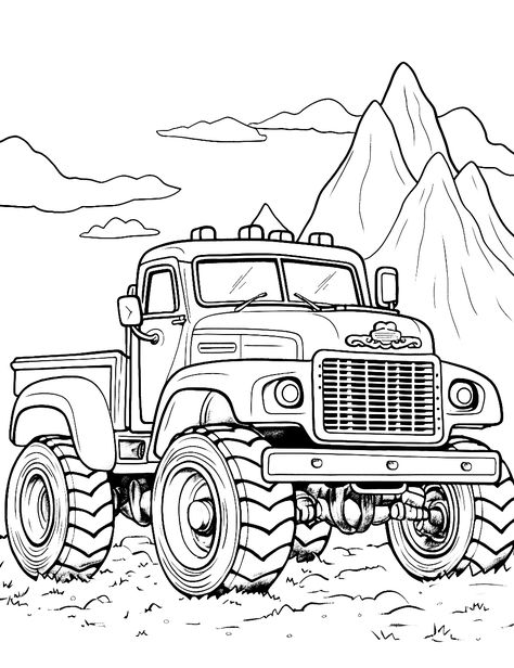 Truck's Treasure Hunt: A monster truck sitting on an island in search of buried treasure. (Free Printable Coloring Page for Kids) Boys Coloring Pages Free Printable, Boy Coloring Pages For Kids, Truck Coloring Pages Free Printable, Coloring Car, Coloring Sheets Free Printable, Animal Clock, Monster Truck Coloring Pages, Cars Coloring, Monster Pictures