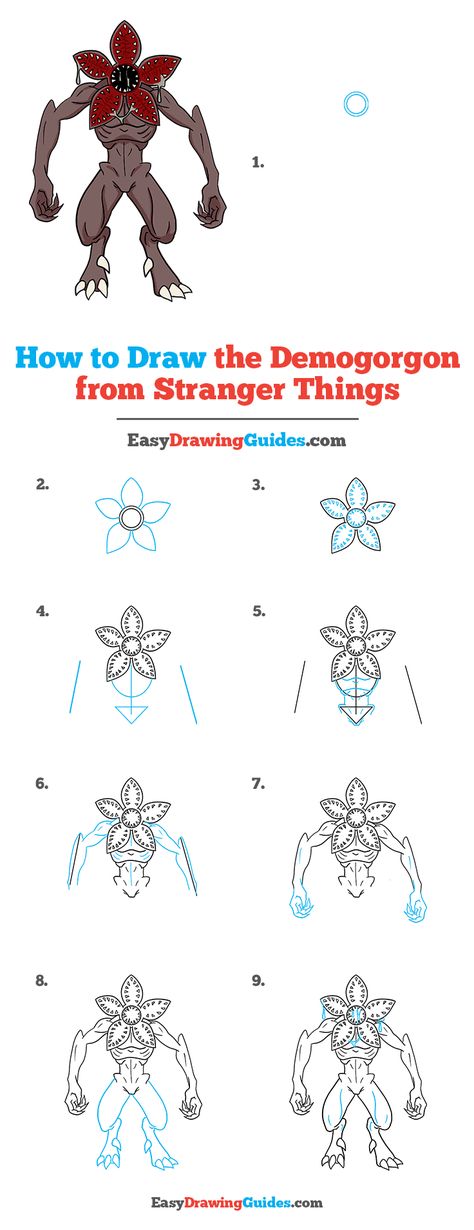 How to Draw the Demogorgon from Stranger Things - Really Easy Drawing Tutorial How To Draw A Demogorgon, How To Draw Stranger Things, Stranger Things Crafts Diy Easy, Stranger Things Drawings Ideas Easy, Stranger Things Demogorgon Drawing, Easy Stranger Things Drawings, Stranger Things Art Drawing Easy, Stranger Things Painting Ideas, Stranger Things Drawings Easy