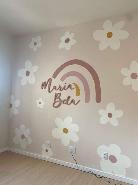 Nursery decor girl- baby girl room decor diy nurseries wall art baby boy room decor accent wall Daisy And Rainbow Nursery, Toddler Girl Room Inspiration, Flower Bedroom Ideas For Kids, Simple Toddler Girl Room, Daisy Bedroom Ideas Kids Rooms, Baby Girl Room Paint Ideas, Toddler Room Paint Ideas, Girly Toddler Room, Toddler Rooms Girly