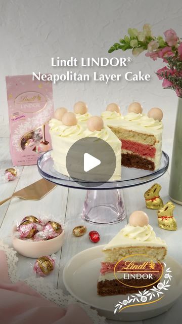 Lindt Chocolate USA on Instagram: "Looking for a gorgeous, spring-y dessert for your Easter table? We've got you!💐⁣
⁣
Our Lindt LINDOR Neapolitan Layer Cake is here to add a pop of sweetness and Lindt goodness to your Easter celebration. 🍫🍓🎂⁣
⁣
Featuring our LINDOR Neapolitan Truffles and our CLASSIC RECIPE White Chocolate Bar, this cake is sure to be a seasonal favorite. 🐰⁣
⁣
Find the full recipe in the comments below ⬇️⁣
⁣
Yield: 6 to 8 servings⁣
Level of Difficulty: Medium⁣
Prep Time: 40 minutes ⁣
Cook Time: 25 minutes⁣
Total Time: 1 hour 5 minutes (+ 45 minutes standing time)⁣
⁣
Ingredients✨⁣
⁣
Cake Layers:⁣
1/2 cup (125 mL) chopped fresh strawberries⁣
2 tbsp (30 mL) strawberry jam ⁣
1 tbsp (15 mL) freshly squeezed lemon juice⁣
1/4 tsp (1 mL) red food coloring⁣
1/4 cup (60 mL) uns Lindor Cake, Neapolitan Cake, Lindt Truffles, White Chocolate Bar, Lindt Lindor, Squeezed Lemon, Lindt Chocolate, Cake Layers, Cake Truffles