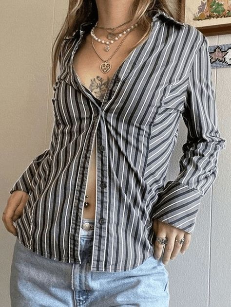 2023 Buy Striped Long Sleeve Button Blouse under US$23 in Tops&Tees Online Store. Free Shipping with US$69+. Check reviews and buy it today. Style: Casual/Street/Vintage Color: Gray Fabric Content: Polyester Blend Fit Type: Regular fit Neckline: Turndown Collar Sleeve Length: Long Sleeve #90s #90sfashion #vintage #vintagestyle #backtoschool #backtoschooloutfits #firstdayofschooloutfit #streetstyle #outfits #ootd #trendyoutfits #fashionista #casualoutfits #longsleeve 90s Inspired Fashion, Tshirts Women, Classic Gray, Generation Z, Button Blouse, Y2k Outfits, Vintage Color, 90s Inspired, Turndown Collar