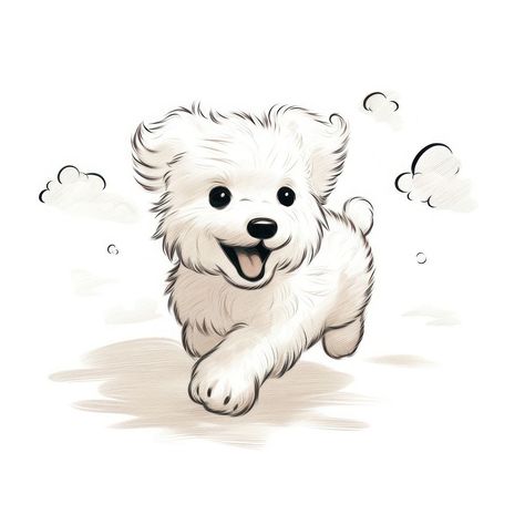 Dog running animal drawing mammal. AI generated Image by rawpixel. | premium image by rawpixel.com / Minty Pet Drawing Ideas, Fluffy White Dog Drawing, Dogs Drawing Cute, Anime Dogs Drawing, Coton De Tulear Drawing, Scruffy Dog Drawing, Dogs Cute Drawing, Puggle Drawing, Cute Pet Drawings