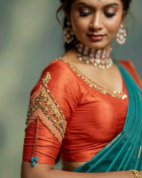 Simple Work Saree Blouse Designs, Orange Blouse Aari Work Designs, Trendy Blouse Patterns For Silk Sarees, Pattu Blouses Designs Latest, Front Neck Designs For Blouse, Blouse Models For Pattu Sarees, Wedding Blouse Designs South Indian, Thread Embroidery Blouse Designs, Net Blouse Pattern