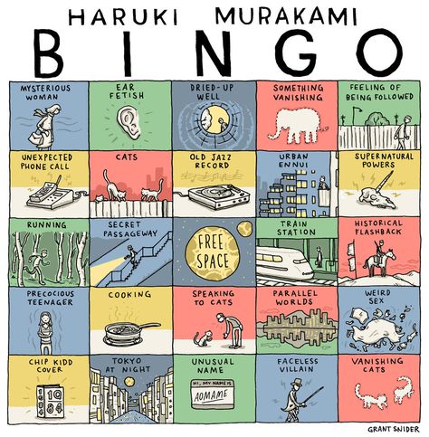 If I had my druthers I'd flip through some Murakami books to see which one would first provide a bingo. Haruki Murakami Books, Murakami Haruki, Kafka On The Shore, English Major, Nerdy Gifts, South Of The Border, Haruki Murakami, Bingo Cards, Digital Marketing Strategy