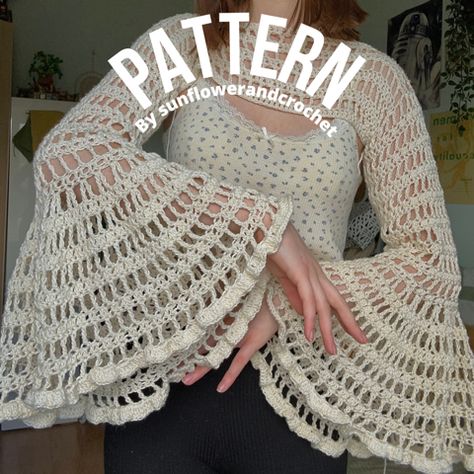 Crochet A Shrug Free Pattern, Crochet Flare Sleeve Pattern Free, Lacy Shrug Crochet Pattern, Bolero Shrug Crochet Pattern, Crochet Flare Sleeve Pattern, Crochet Cropped Shrug Pattern Free, Long Sleeve Shrug Crochet Pattern Free, Bell Sleeve Crochet Pattern Free, Crochet Shruggie Pattern