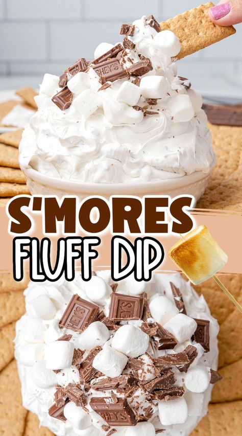 Marshmallow Fluff Smores Dip, Dessert Dips With Marshmallow Fluff, Cheesecake Smores Dip, S’mores Fluff, Smores Dip With Marshmallow Fluff, S’more Dip Easy, Fluffy Smores Dip, Smores Cheesecake Dip, Easy S’mores Dip