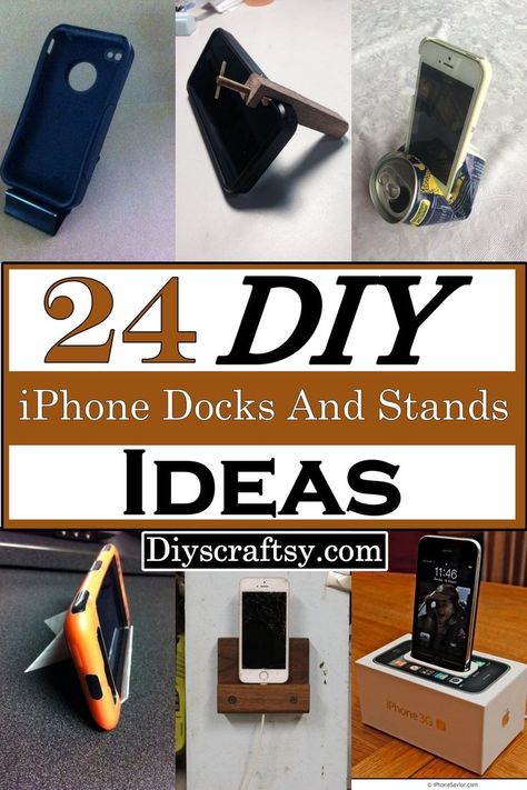 24 DIY IPhone Docks And Stands Ideas Diy Phone Holder For Desk, Iphone Stand Diy, Diy Phone Stand Homemade, Phone Stand Ideas, Diy Cable Organizer, Phone Stand Diy, Diy Docking Station, Diy Cell Phone Stand, Cell Phone Holder Diy