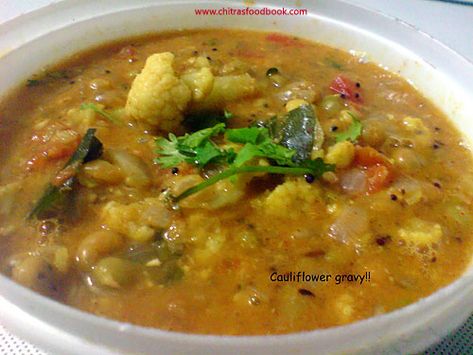 Cauliflower Kurma Recipe for chapathi, idli, rice, poori - South Indian Cauliflower Gravy | Chitra's Food Book Cauliflower Kurma Recipe, Cauliflower Gravy, Easy Sambar Recipe, Indian Cauliflower, Veg Gravy, Kurma Recipe, How To Make Cauliflower, Idli Dosa, Sabzi Recipe