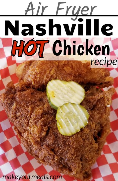 No need to head to Nashville to get Hot Chicken! This Air Fryer Nashville Hot Chicken recipe is authentic and even a little healthier than the original! #nashville #hot #chicken #recipe #airfryer #dinner #chickenbreast #easy #makeyourmeals Nashville Hot Chicken Recipe Air Fryer, Nashville Hot Chicken Sandwich Air Fryer, Franks Red Hot Recipes, Nashville Hot Chicken Air Fryer, Easy Nashville Hot Chicken, Air Fryer Hot Chicken, Spicy Air Fryer Chicken, Airfryer Dinner, Nashville Hot Chicken Sandwich