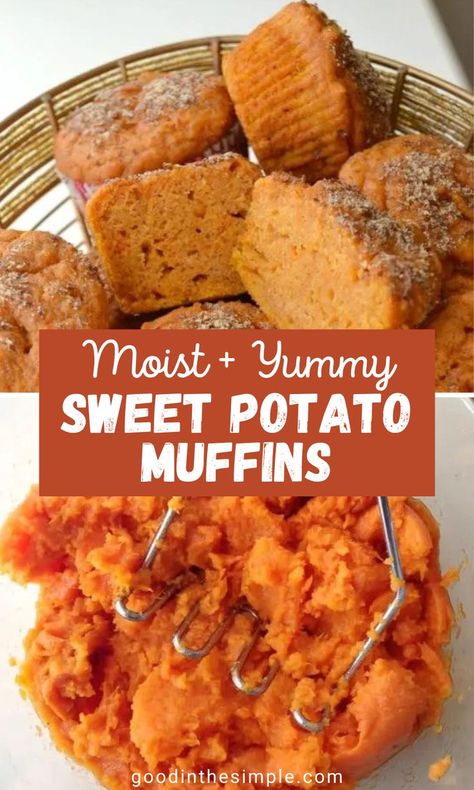 Moist sweet potato muffins with crumble topping. Leftover Sweet Potato Casserole Muffins, Sweet Potato Brunch Ideas, Gf Sweet Potato Bread, Moist Sweet Potato Bread Recipe, What To Do With Mashed Sweet Potatoes, Recipes With Cooked Sweet Potato, What To Do With Baked Sweet Potatoes, Sweet Potato Mini Muffins, Mashed Sweet Potato Leftovers