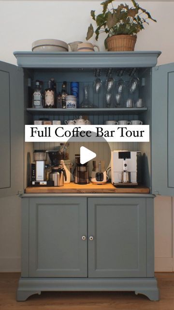 Breakfast Bar Cabinet, Coffee Station Inside Cabinet, Coffee And Wine Bar Ideas Dining Rooms, Tv Cabinet Turned Coffee Bar, Enclosed Coffee Bar, Kitchen Cabinet Drink Station, Coffee Bar Inside Cabinet, Coffee Bar In Cupboard, Coffee Wine Station Ideas