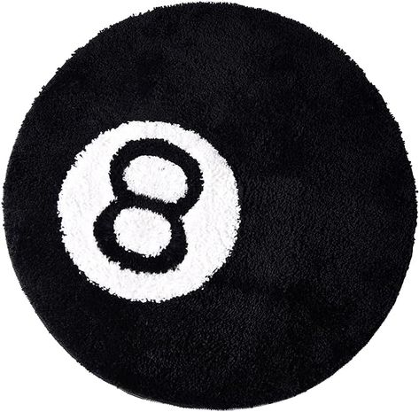 8 Ball Rug, Alt Room Decor, Black Rug Bedroom, Bedroom Retro, Preppy Decor, Soft Chair, Carpet Decor, Preppy Room Decor, Plush Carpet